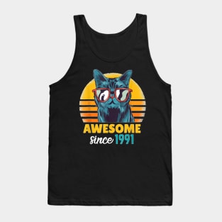 Awesome Since 1991   Funny Cat Lover 32Th Birthday Gift Tank Top